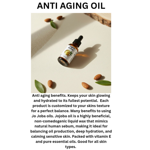 Anti-aging oil bottle with almonds and leaves on a light background