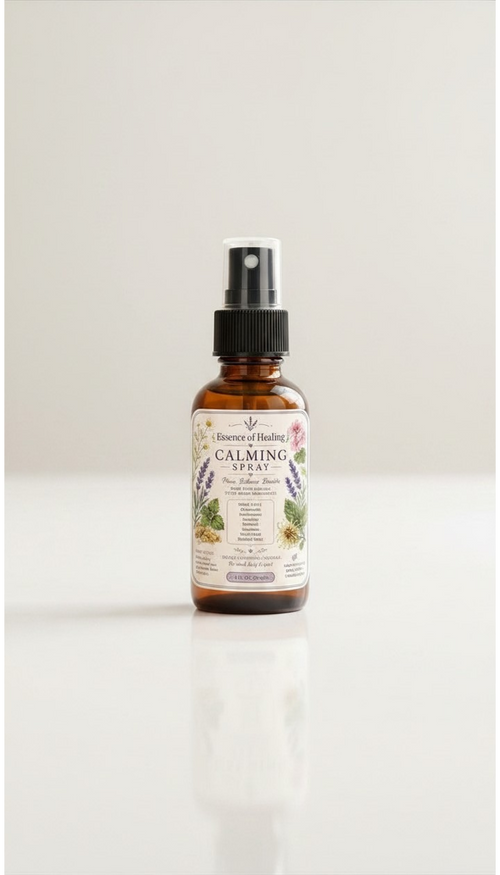 Bottle of 'Heavenly Healing' calming spray on a white background