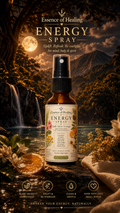 Bottle of Essence of Healing Energy Spray with a scenic background