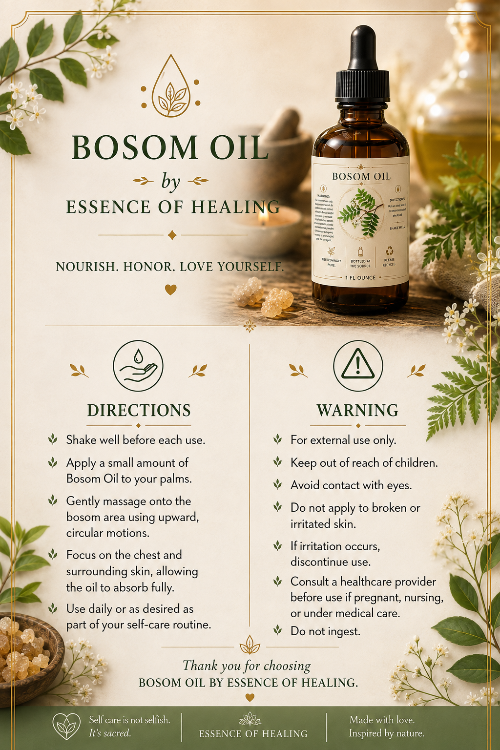 Bosom oil designed Instructions sheet 