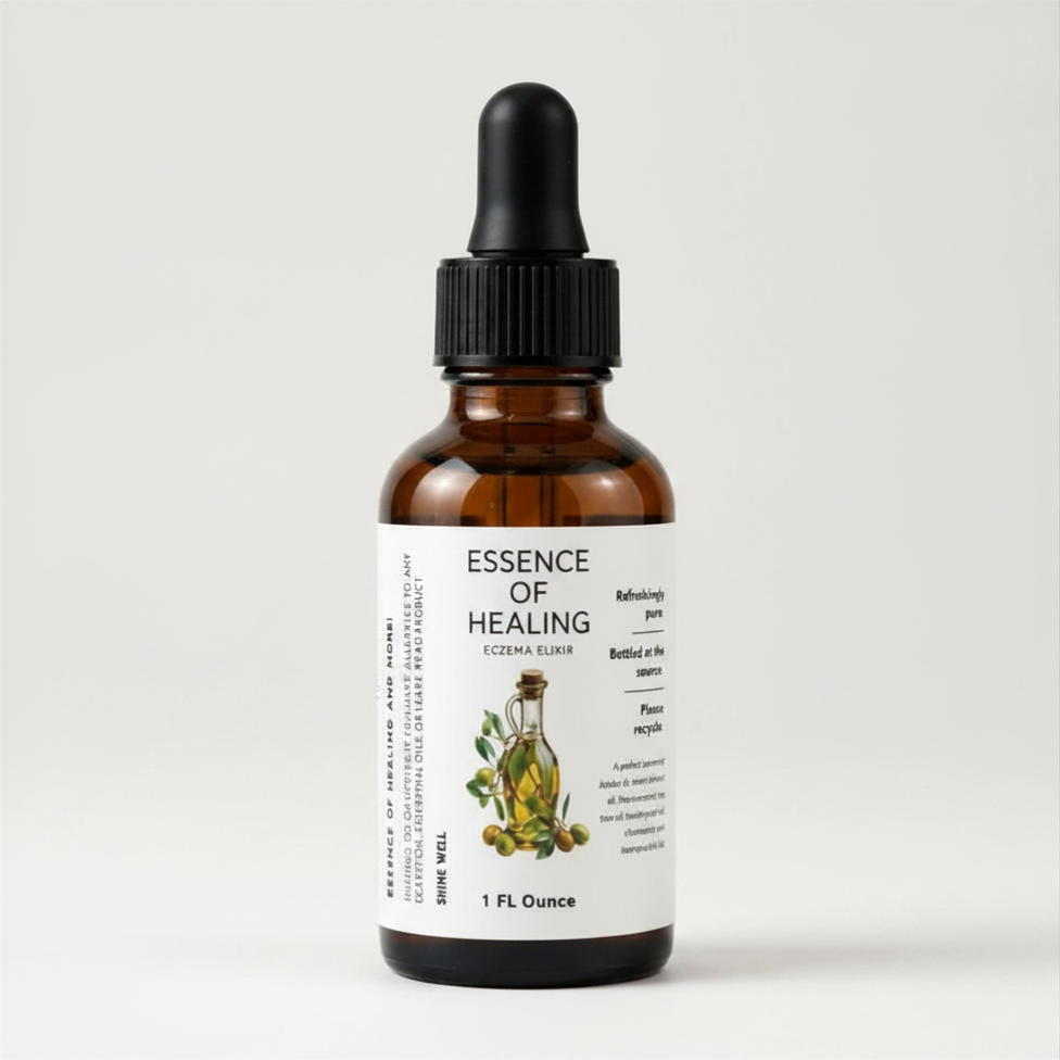 Bottle of 'Essence of Healing' on a white background
