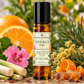 Crystal roller bottle Energy Oil in a beautiful botanical display. Infused with carnelian and calendula pure essential. All Natural self-care routines 