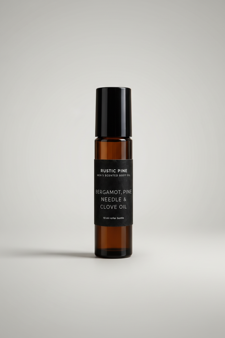 Rustic Pine scented body oil for Men Pure Botanical Oils All Natural Ingredients 10 ml roller bottle