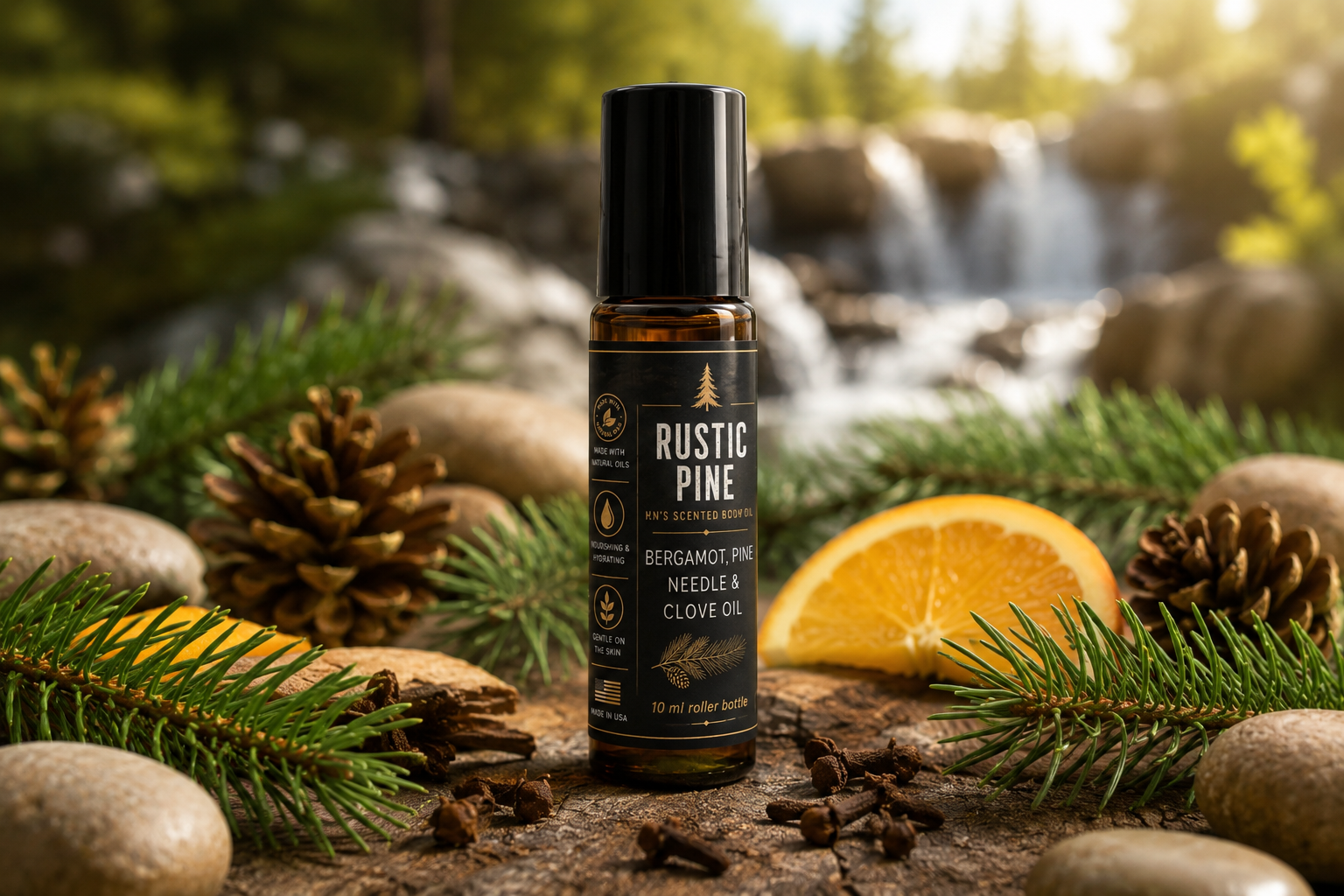 Rustic Pine Men’s Body Oil Roller – Woodsy Natural Scent